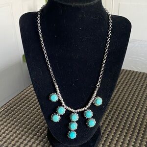 Turquoise Stone Silver-Chain Statement Necklace
